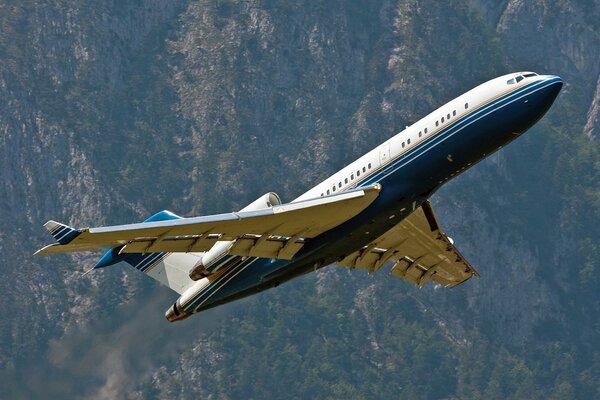 Boeing despegando en medio del bosque