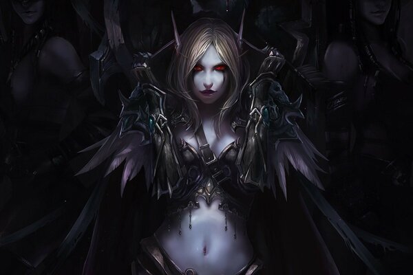 Dark beautiful elf against the background of others