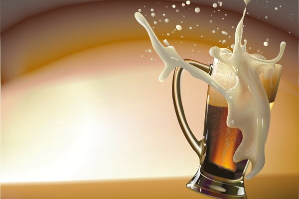 Beer mug with foam splashes