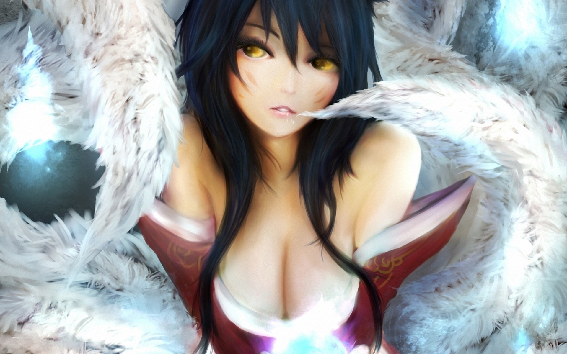 ball league of legends mädchen pferdeschwanz ahri magie