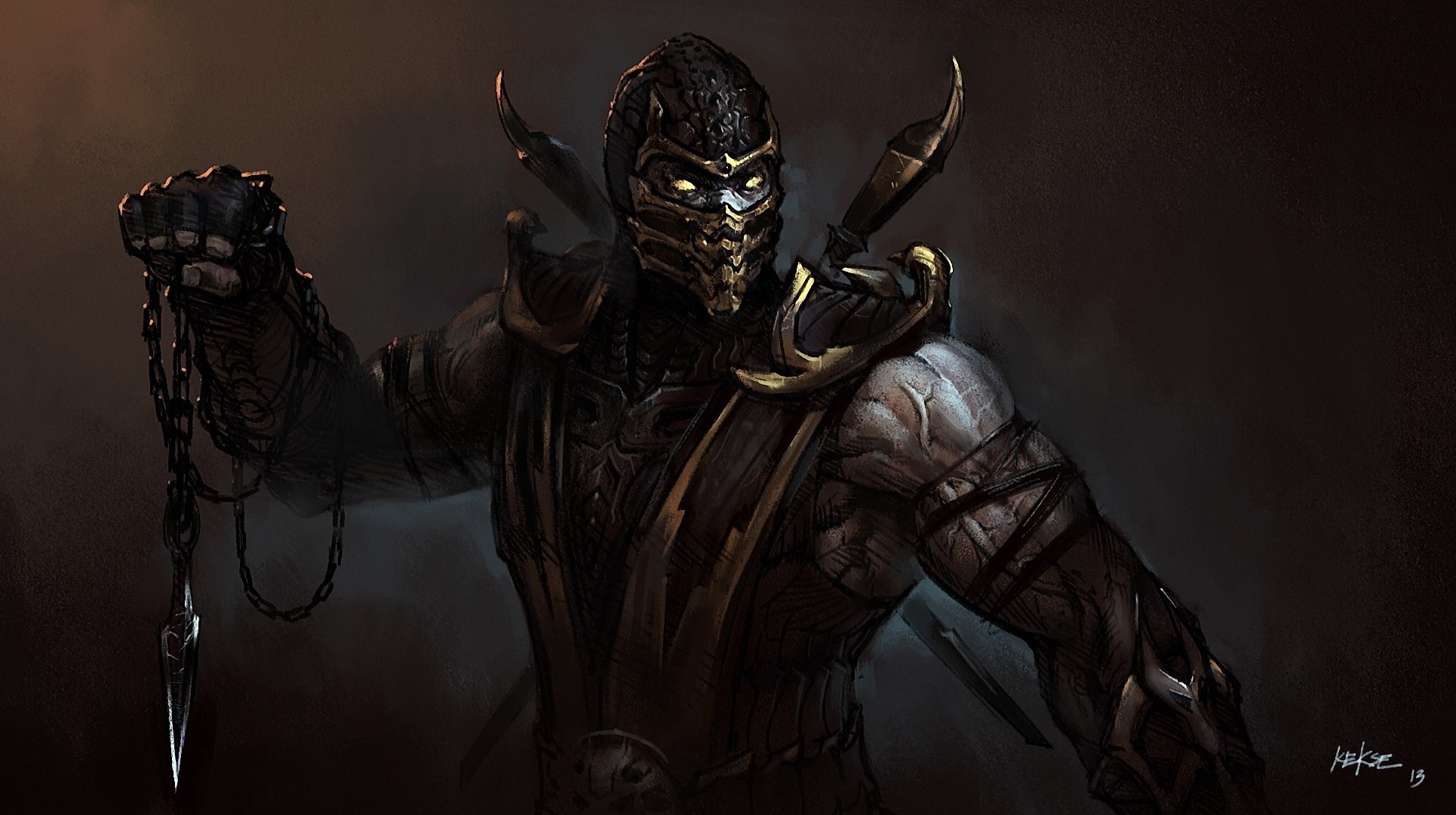 art łańcuchy maska mortal kombat drum scorpion