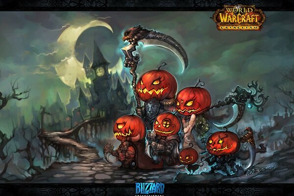 A picture with warlike pumpkins for Halloween