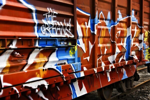 Graffiti-covered railway carriage