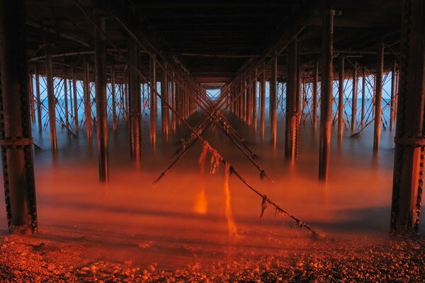 Abandoned construction site at sunset