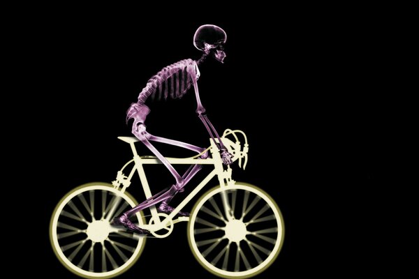 Bild eines Skeletts, das ein Fahrrad fährt