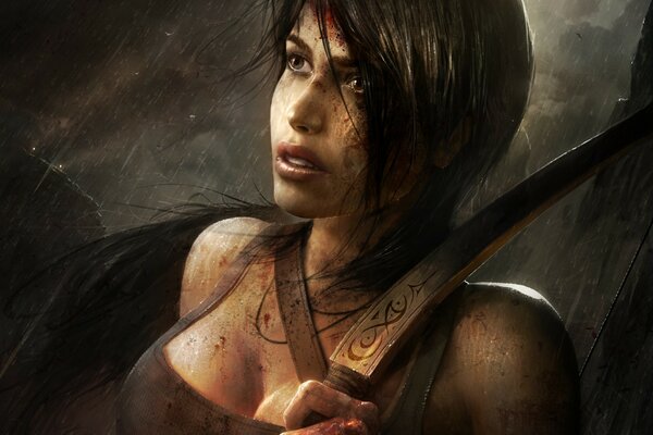 A shot from the game Lara Croft with a bow