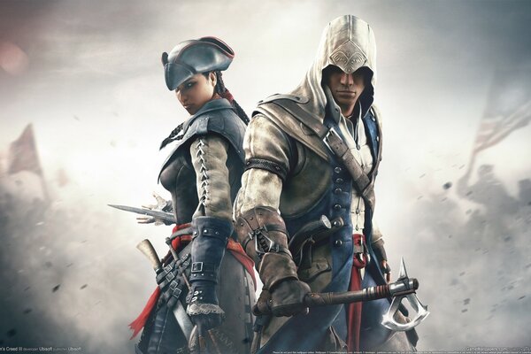 Heroes of the game assassin s creed, with weapons