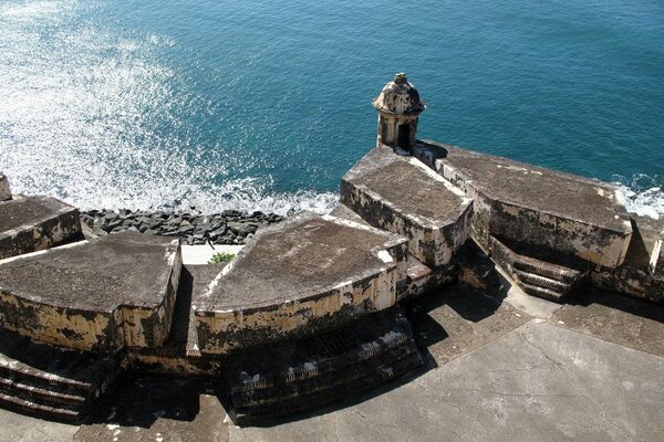 Fortifications along the seashore made of stones