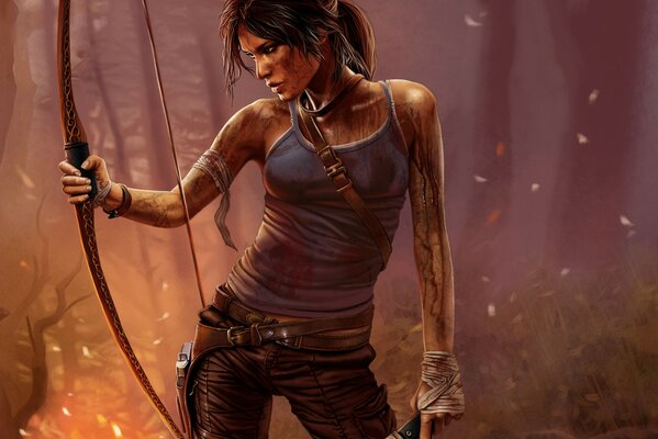 Drawing of Lara Croft with a bow in her hands