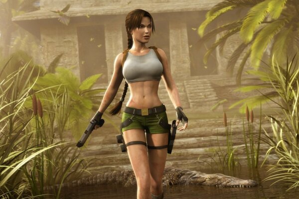 Lara Croft avec un pistolet dans les mains