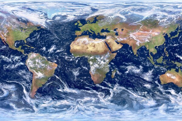 The map of the earth shown by the example of the earth from space