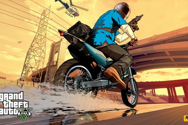 Personaggio in moto dal gioco per computer GTA 5