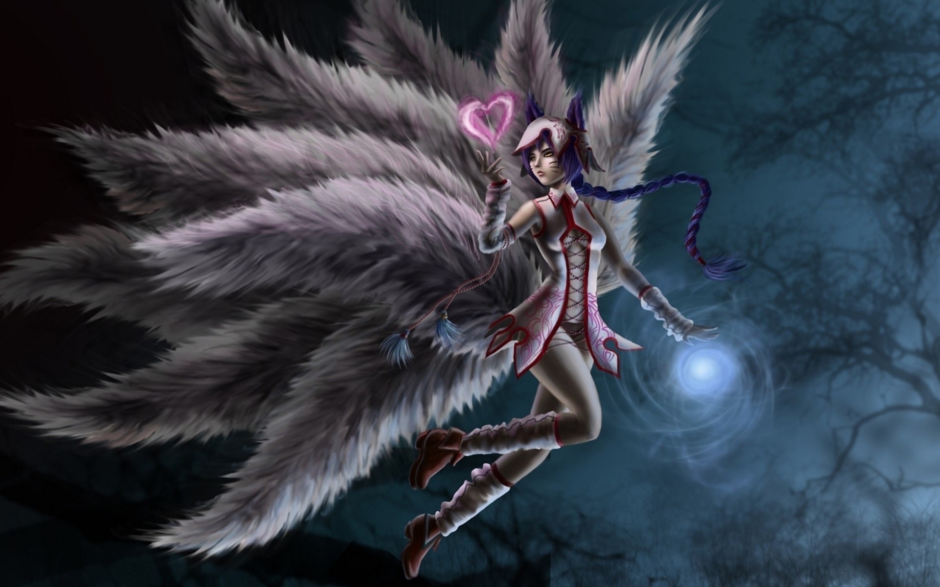 arte league of legends ragazza coda di cavallo ahri cuore