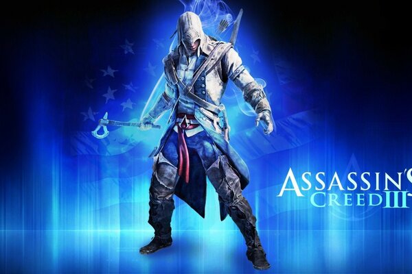 Personas Krieg von Assassins Creed 3 auf Flaggenhintergrund