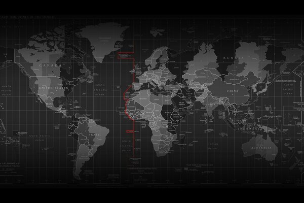 Black and white world map with time zones