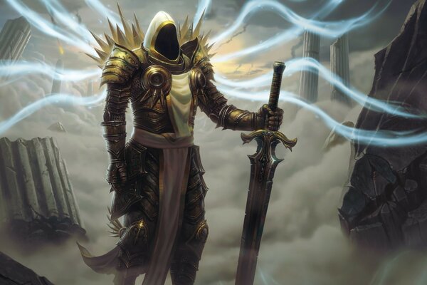 Archangel Tyrael with a gun in his hands