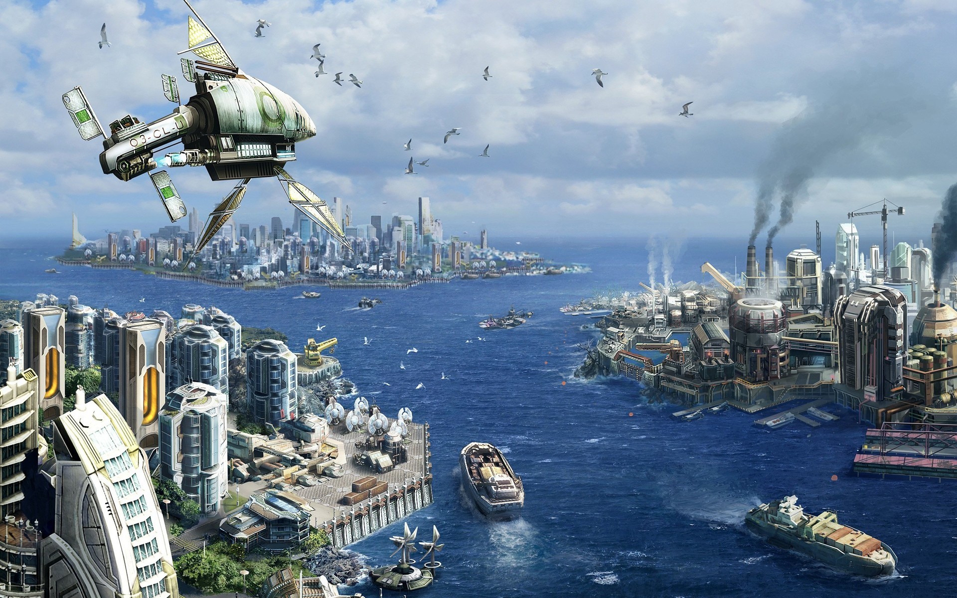 ubisoft море город anno 3d графика здание пейзажи фантастика техника горизонт