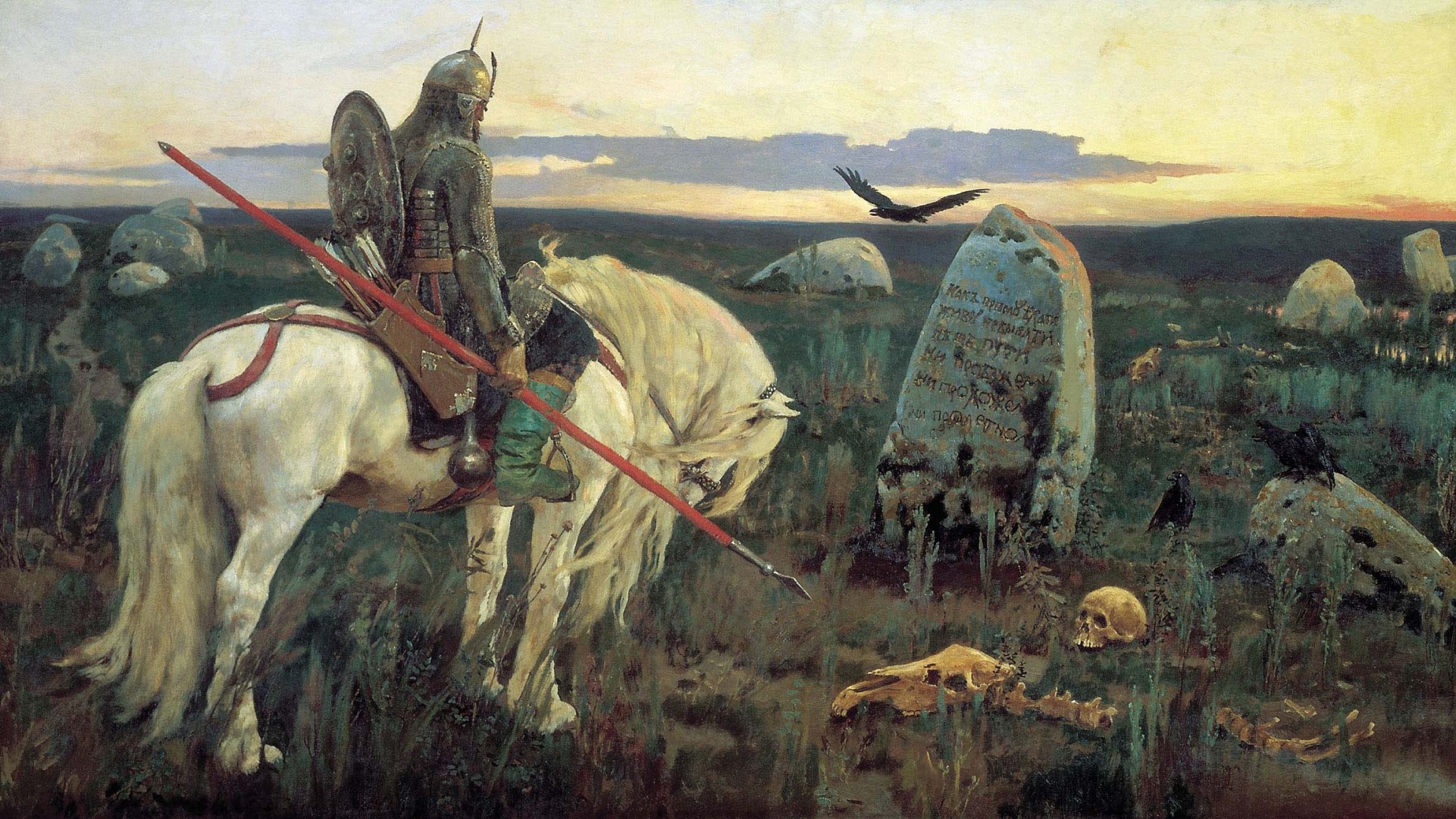 classic victor vasnetsov knight at the crossroads horse stone