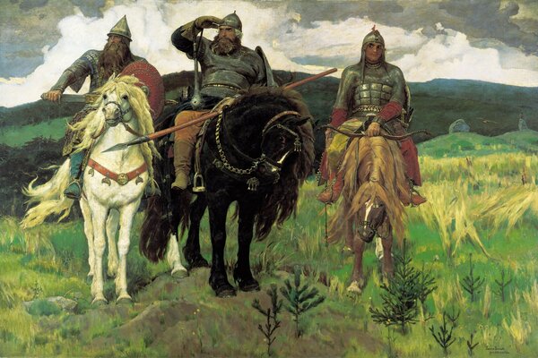 das Gemälde von V. Vasnetsov Die Helden . Klassik