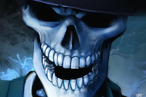 Image of a toothy skull in a hat