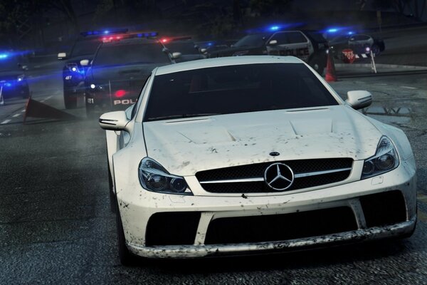 White Mercedes sl65 drives away from the police