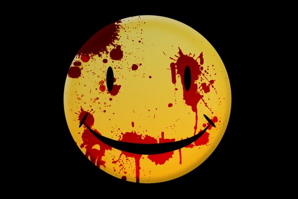 Yellow smiling smiley face with blood