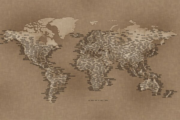 World map with English words and beige color