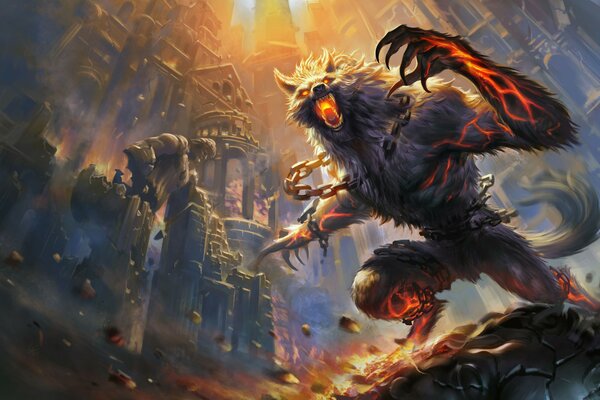 The game character is a werewolf during an attack