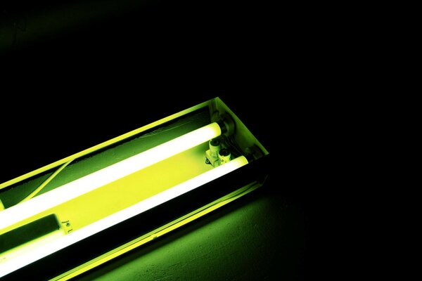 The glow of a green fluorescent lamp