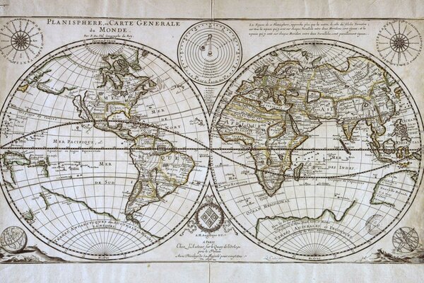 A map showing the two hemispheres of the earth