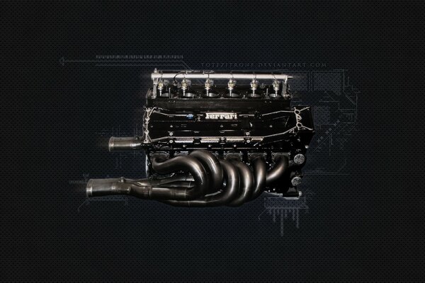 Powerful 1995 Ferrari engine on a black background