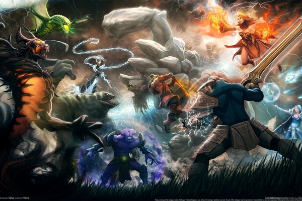 Foto juego de ordenador. Monstruos. dota juego. Batalla con monstruos