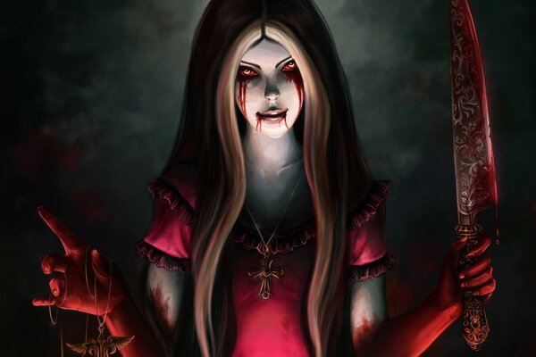 Artistic drawing of dark Alice from Wonderland