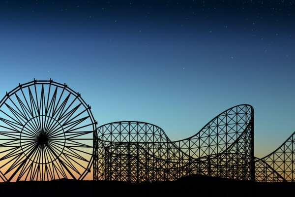 Silhouette of a roller coaster from afar