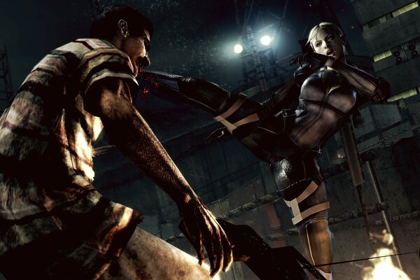 Uno screenshot del gioco in cui la battaglia della ragazza Jill Valentine di Resident Evil e men