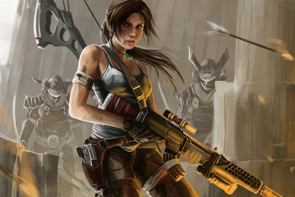 Imagen de Lara Croft con un rifle en la mano