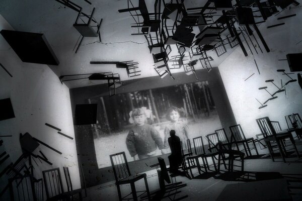 Abstract photo of a room with chairs