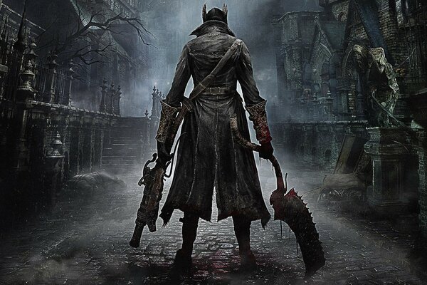 Bloodborne Charakter in einer leeren Stadt