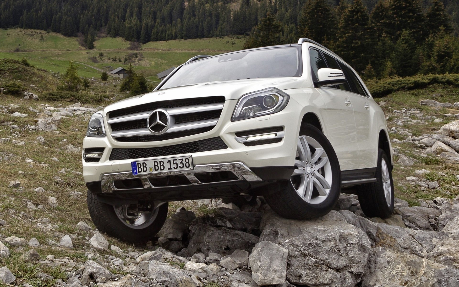 mercedes-benz gl blueefficiency mercedes benz gl jeep suv przód biały kamienie las