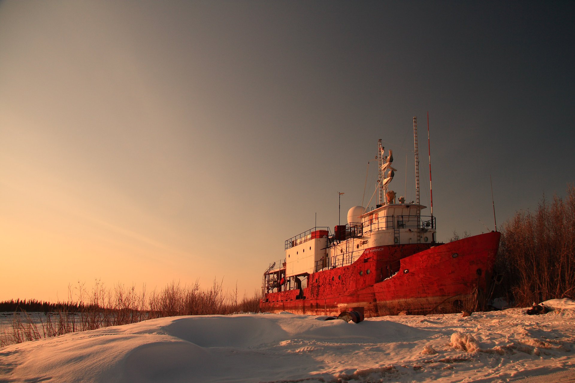 abandoned ship the evening the ship snow ship shore