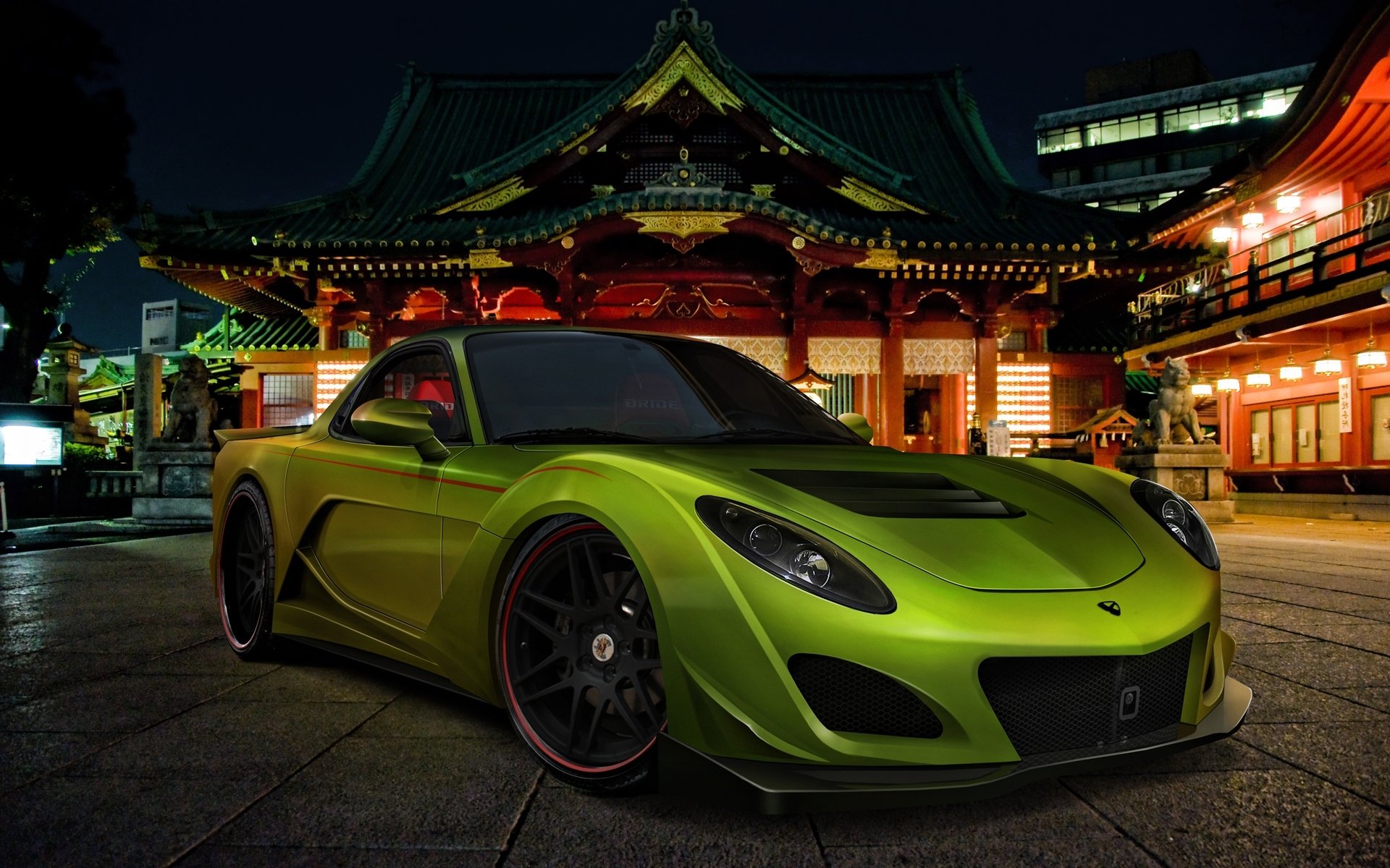 mazda rx-7 japan green car auto street night mazda rh-7 car