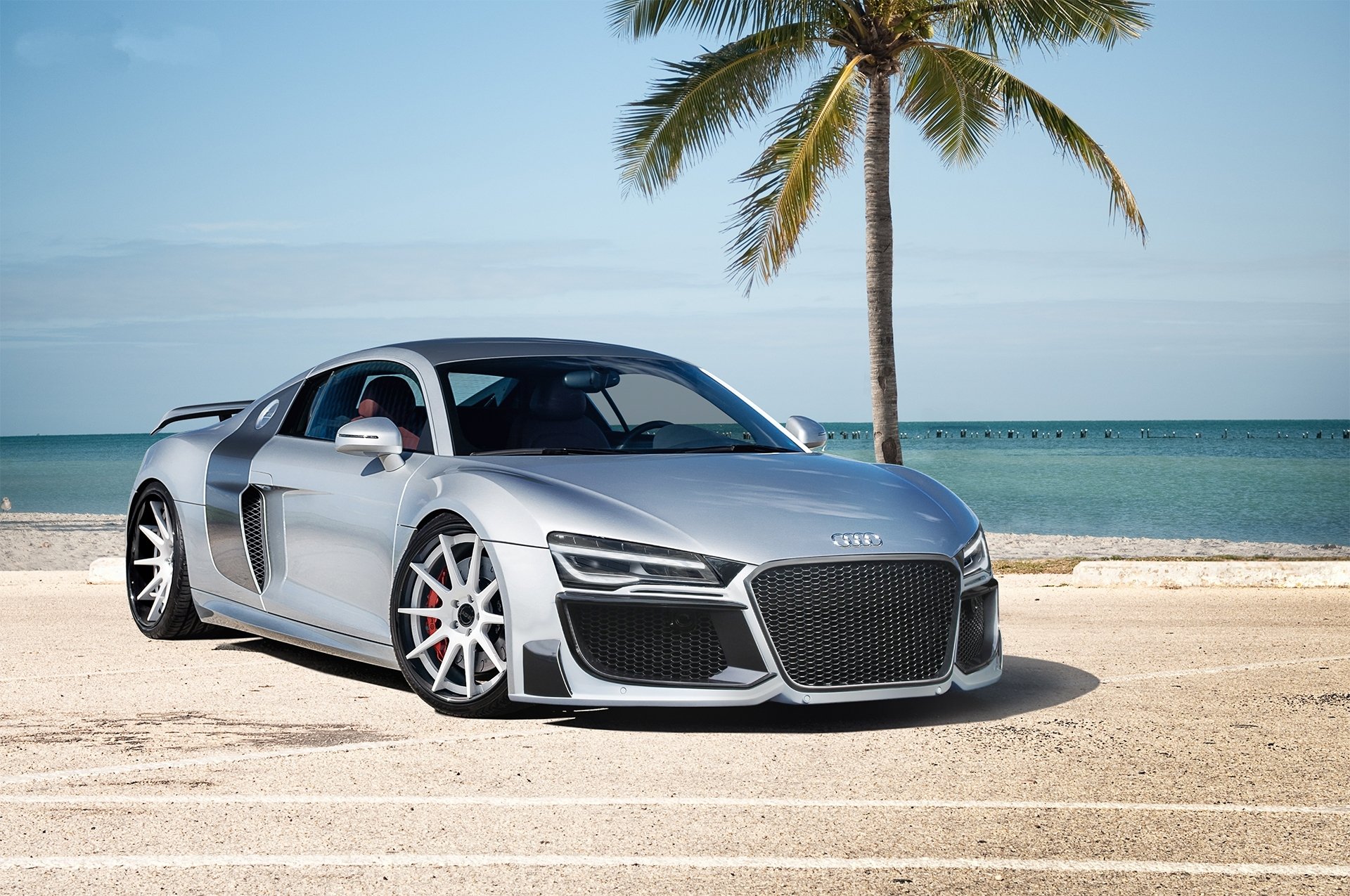 audi r8 argent audi voiture de sport argent palmier océan