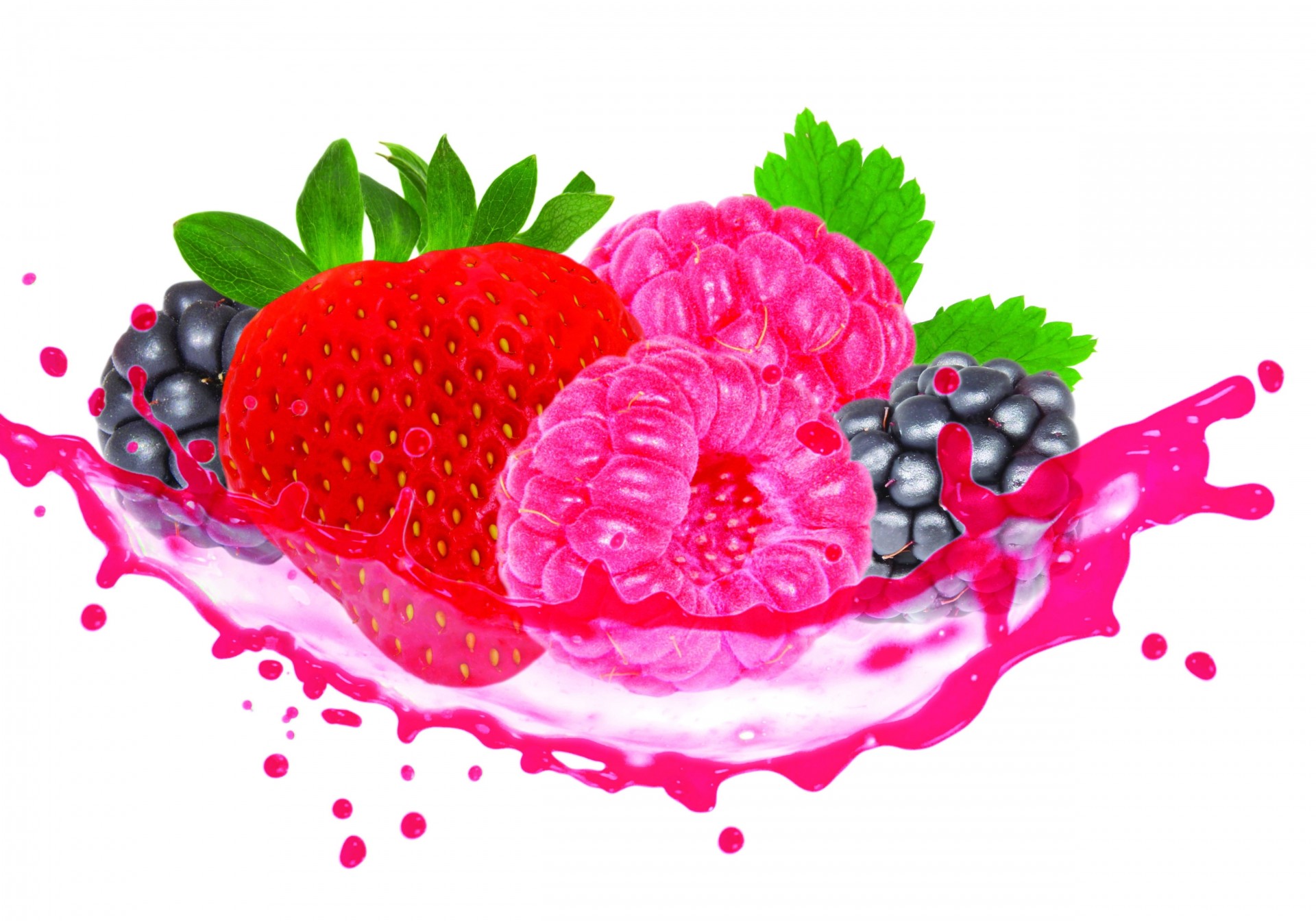 trawberry raspberry berries blots blackberry white background juice