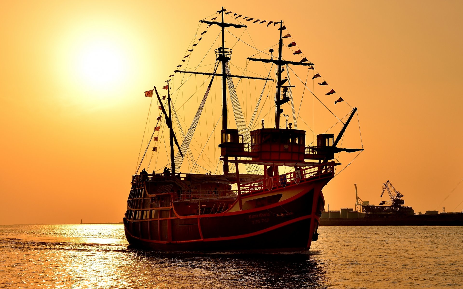 santa maria barca a vela caracca a tre alberi tramonto