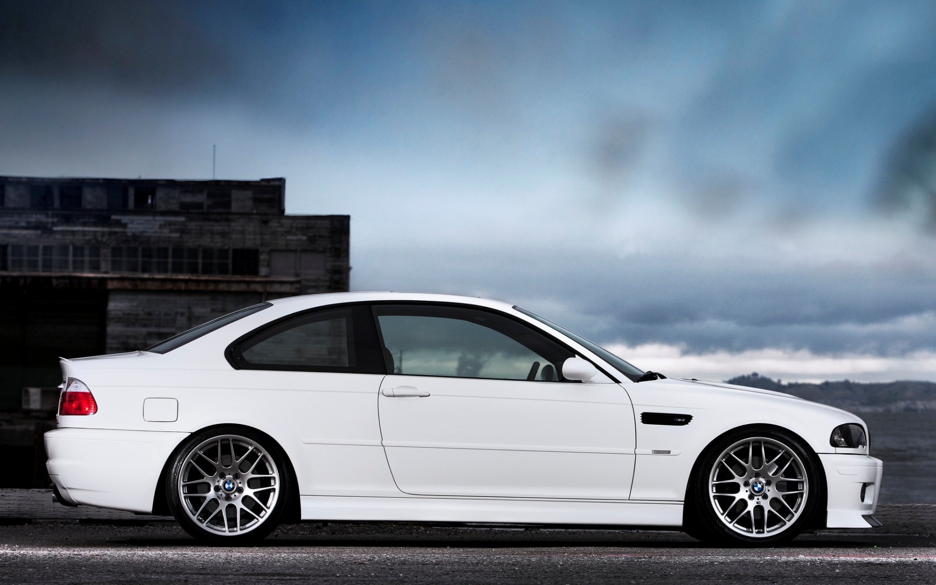 bmw m3 e46 white sky clouds bmw coupe profile clouds building