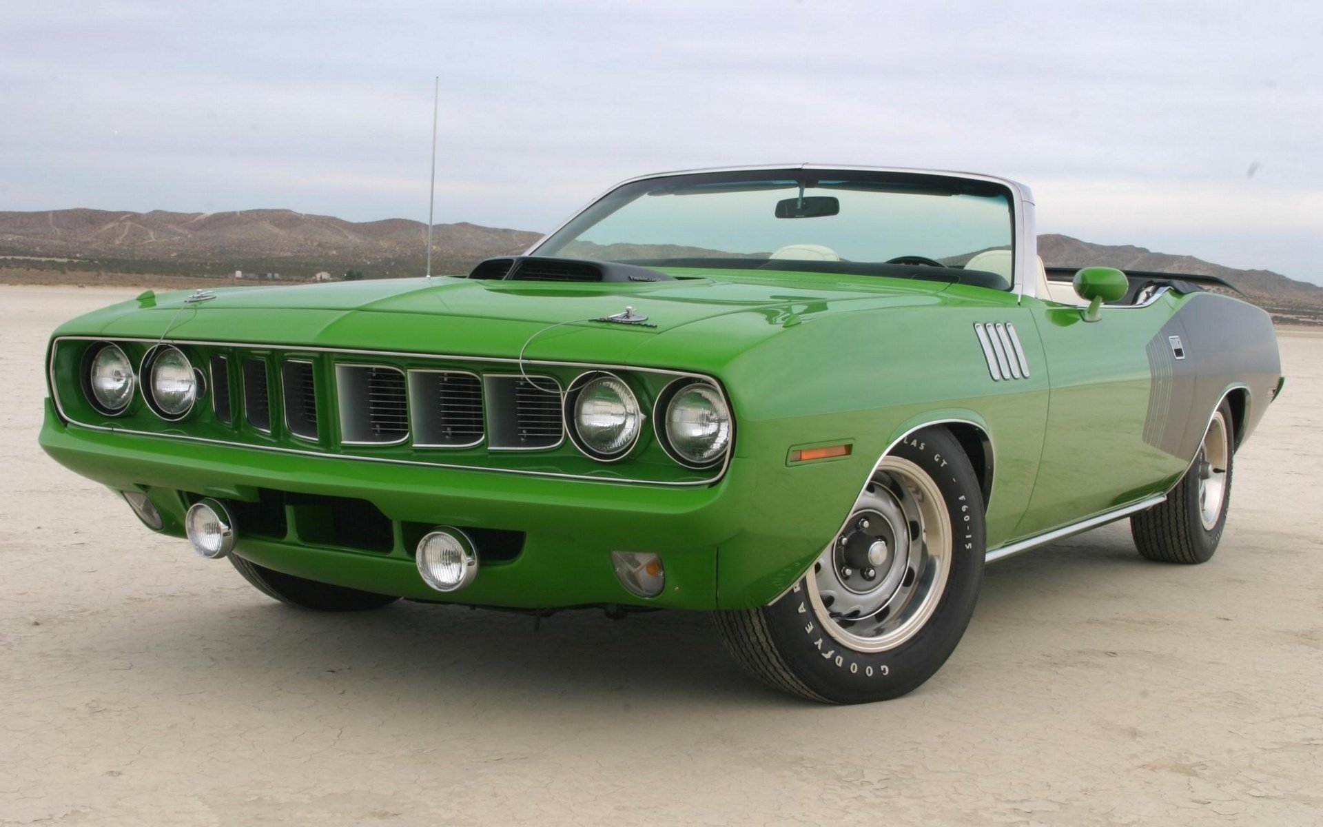 plymouth cuda hemi 1971 grün cabrio wohin hemi vorderansicht