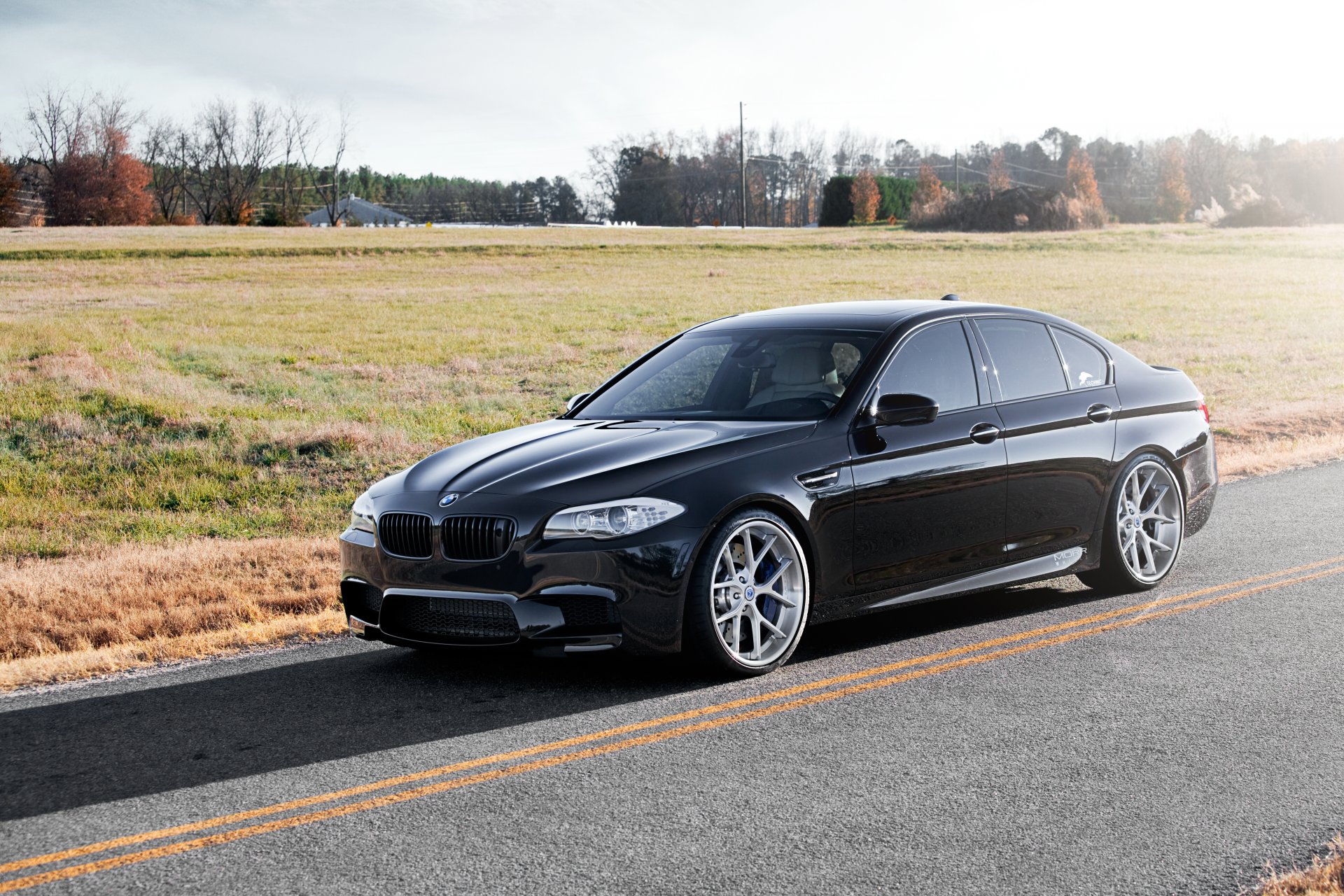 bmw m5 f10 black bmw side view shadow field