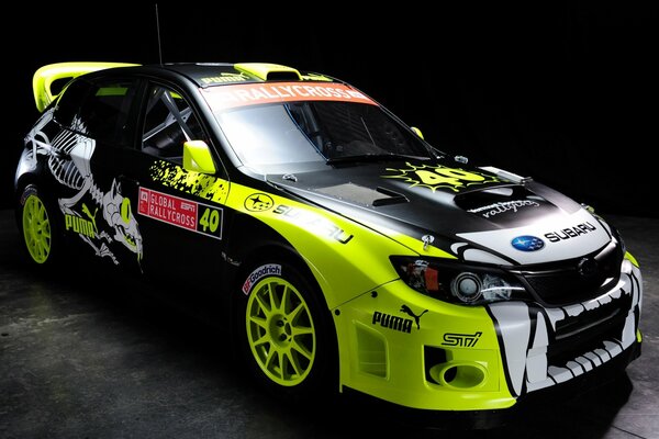 Imagen del coche de carreras Subaru Impreza en pintura de Rally