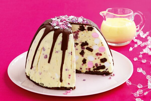 Sweet cake with yogurt for dessert