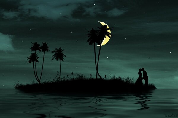 Lovers on an island under the moon